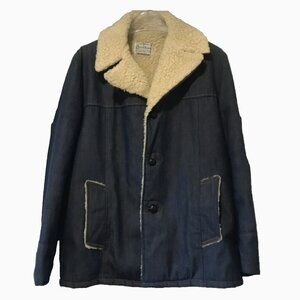 Vintage Raritan Sportswear Blue Denim Jacket White Sherpa Fleece Lining Mens 42
